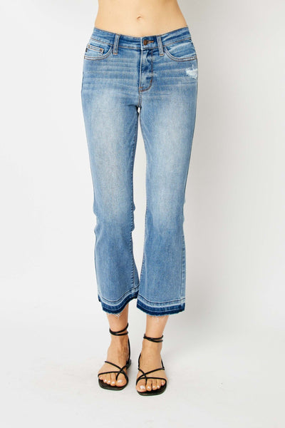 Judy Blue Mid Rise Release Hem Cropped Bootcut Denim 82589-Jeans-Sunshine and Wine Boutique