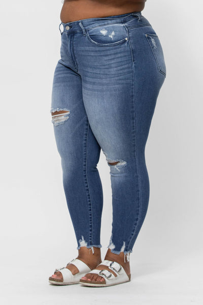 Judy Blue High Waist Destroyed Relaxed Fit Denim Jeans 82306-Jeans-Sunshine and Wine Boutique