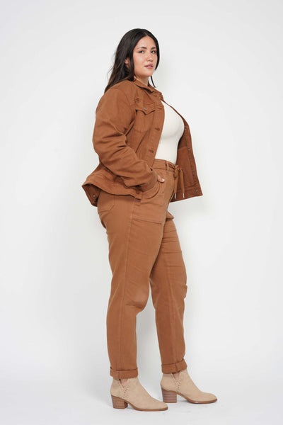 Judy Blue High Waist Garment Dyed Camel Double Cuff Jogger Denim 88857-Jeans-Sunshine and Wine Boutique