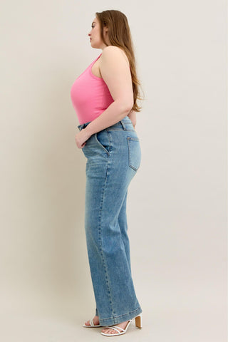 Judy Blue High Waist Double Button Wide Leg Denim Jeans 88942