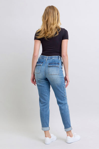 Judy Blue High Waist Cargo Cuff Jogger Denim Jeans 88909-Jeans-Sunshine and Wine Boutique