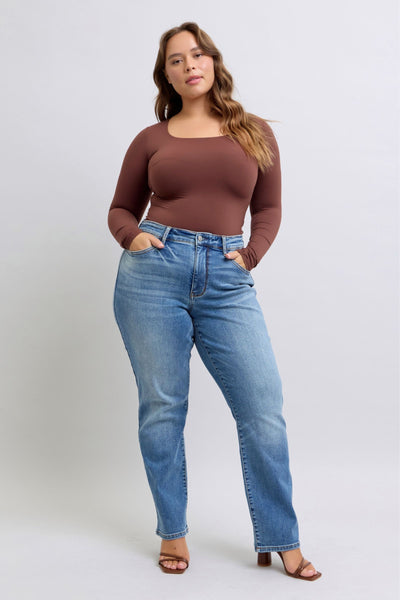 Judy Blue High Rise Vintage Wash Thermal Straight Denim Jeans 82632-Jeans-Sunshine and Wine Boutique