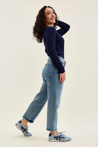 Judy Blue High Waist Tummy Control Peggy Ankle Straight Denim Jeans 881166 - Petite