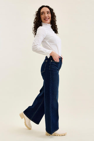 Judy Blue High Waist Lux Dark Twighlight Retro Wide Leg Denim Jeans 82748 - Petite