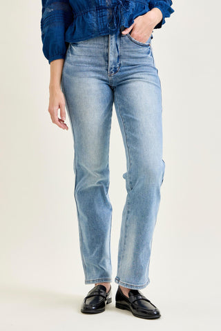 Judy Blue High Waist Tummy Control Contrast Wash Straight Denim Jeans 88794
