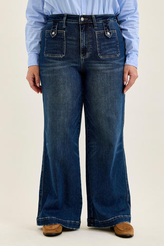 Judy Blue High Waist Fade Indigo Retro Wide Leg Denim Jeans 881159