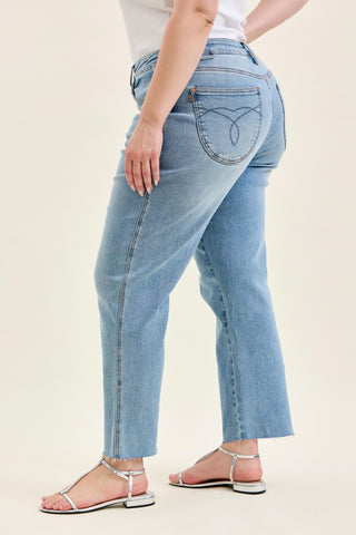Judy Blue Mid Rise Bandana Loop Ankle Straight Denim Jeans 881120