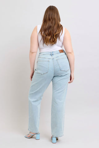 Judy Blue High Waist Rigid Magic Rhinestone Slits Detail Straight Denim Jeans 88954