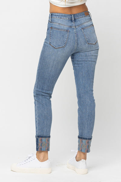 Judy Blue High Waist South Western Print Cuffed Relaxed Denim 88523 - Exclusive-Jeans-Sunshine and Wine Boutique