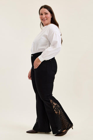 Judy Blue Mid Rise Jaqueline Black Lace Flare Denim Jeans 881177 - 3 Inseam Options