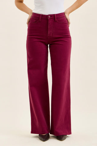 Judy Blue High Waist Tummy Control Boysenberry Retro Wide Leg Denim Jeans 881168