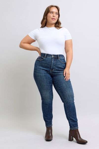 Judy Blue Mid Rise Tummy Control Classic Vintage Skinny Denim Jeans 88881-Jeans-Sunshine and Wine Boutique