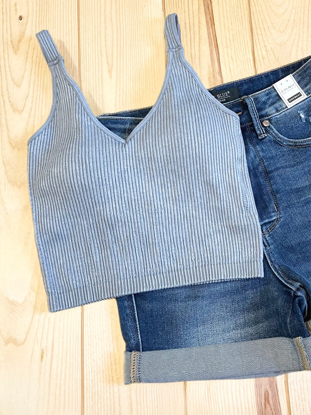 Wishlist Seamless Ribbed Bralette, M. Blue-Shirts & Tops-Sunshine and Wine Boutique