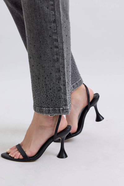 Judy Blue High Waist Rhinestone Gray Straight Denim Jeans 88919-Jeans-Sunshine and Wine Boutique