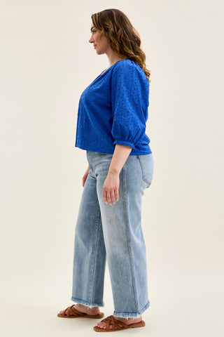 Judy Blue Mid Rise Hollywood Fray Hem Wide Leg Denim Jeans 82728