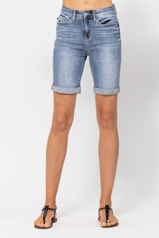 Judy Blue High Waist Bermuda Cuffed Denim Short 15226