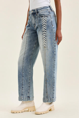 Judy Blue High Waist Rigid Magic Lace Up Marlow Arc Denim Jeans 881175