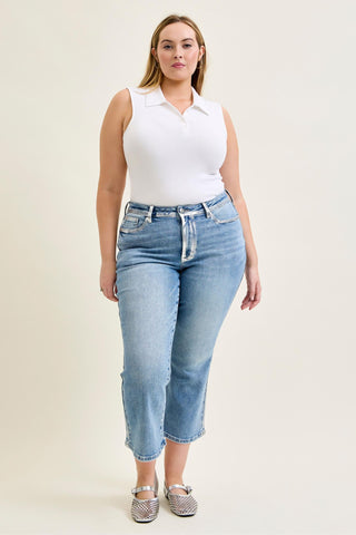 Judy Blue Mid Rise Foiled Seams Kick Flare Denim Jeans 881109