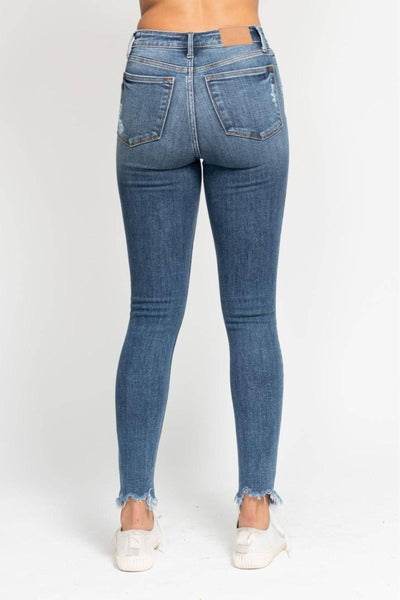 Judy Blue High Waist Destroy & Shark Bite Hem Skinny Denim Jeans 82491-Jeans-Sunshine and Wine Boutique