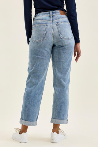 Judy Blue Mid Rise Billie Cuffed Boyfriend Denim Jeans 82753