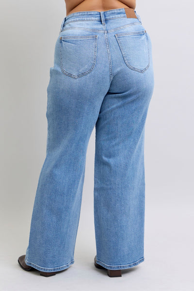 Judy Blue High Waist Vintage Wash Retro Wide Leg Denim Jeans 82625-Jeans-Sunshine and Wine Boutique