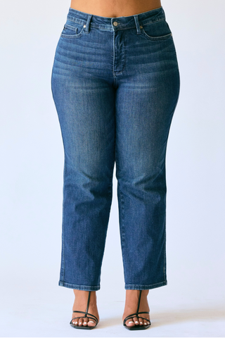 Judy Blue Mid Rise Tummy Control Classic Straight Denim Jeans 88861 - Petite