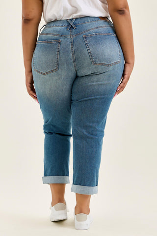 Judy Blue Mid Rise Double Button Cool Denim Boyfriend Denim Jeans 881089
