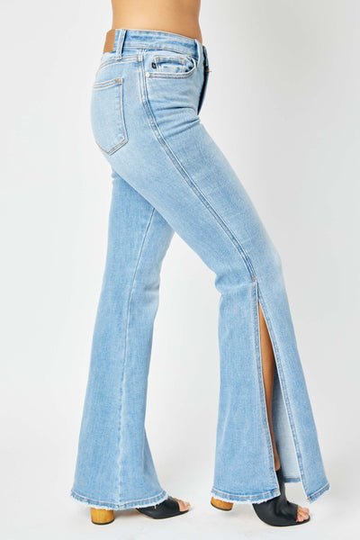 Judy Blue Mid Rise Peek-a-Boot Hem Slit Flare Jeans 82601 - Exclusive-Sunshine and Wine Boutique