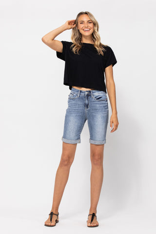 Judy Blue High Waist Bermuda Cuffed Denim Short 15226