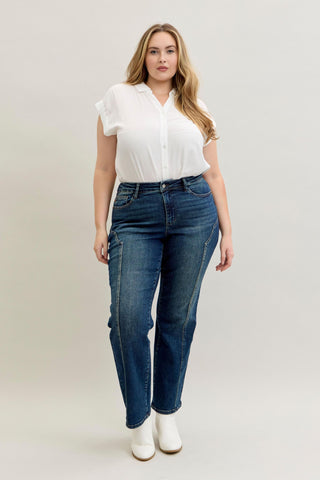Judy Blue Mid Rise Western Seam Detail Straight Denim Jeans 881039