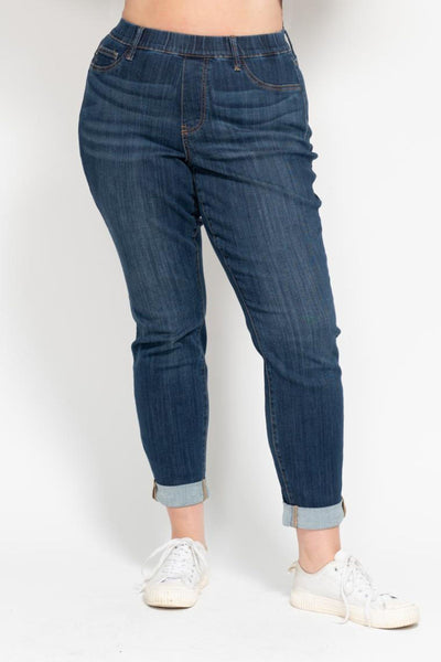 Judy Blue High Waist Pull On Double Cuff Slim Denim 88750-Jeans-Sunshine and Wine Boutique