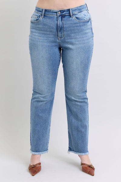 Judy Blue High Waist Fray Hem Bootcut Denim Jeans 82486-Jeans-Sunshine and Wine Boutique