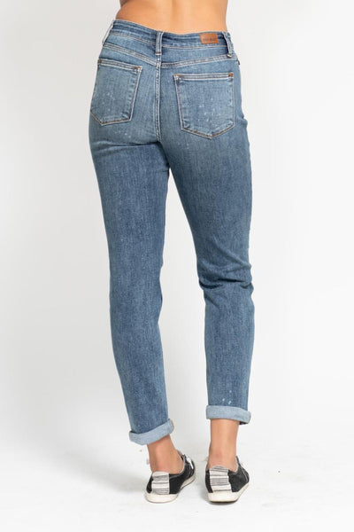 Judy Blue High Waist Bleach Splash Boyfriend Denim 82346-Jeans-Sunshine and Wine Boutique