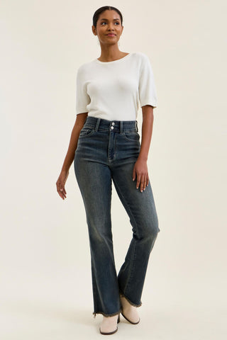 Judy Blue High Waist Double Button Vintage Grey Cast Daisy Bootcut Denim Jeans 82734