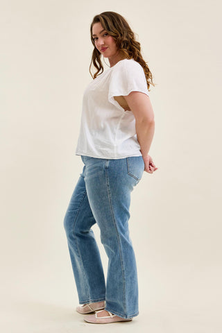 Judy Blue High Waist Tummy Control Contrast Wash Straight Denim Jeans 88794