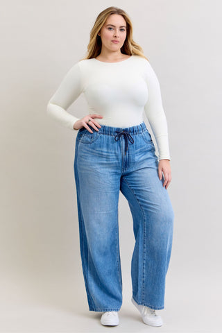 Judy Blue High Waist Wilhemina Elastic Waistband Drawstring & Side Panel Denim Jeans 881005
