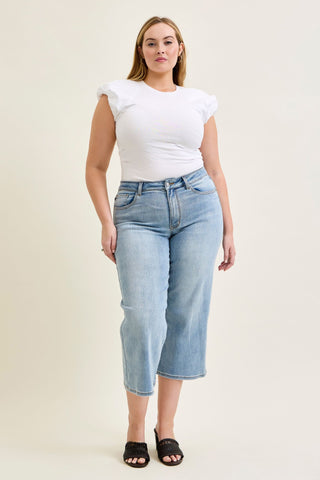 Judy Blue Mid Rise Wide Leg Crop Denim Jeans 82690
