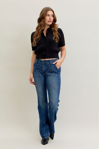 Judy Blue Mid Rise Tummy Control Trouser Welt Pockets Bootcut Denim Jeans 881052