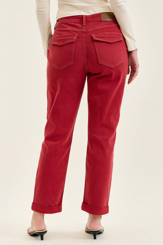 Judy Blue High Waist Aurora Weekender Garment Dyed Haute Red Cuffed Slim Straight Jogger Denim Jeans 881195