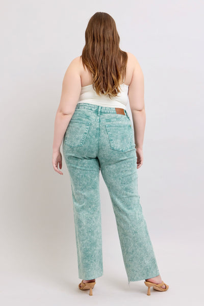 Judy Blue High Waist Garment Dyed Sea Green Dad Denim Jeans 88966-Jeans-Sunshine and Wine Boutique