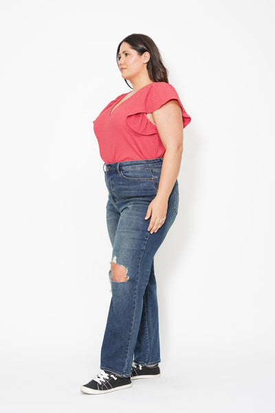 Judy Blue High Waist Knee Ripped Dad Denim 88680-Jeans-Sunshine and Wine Boutique