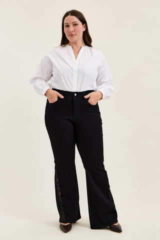 Judy Blue Mid Rise Jaqueline Black Lace Flare Denim Jeans 881177 - 3 Inseam Options