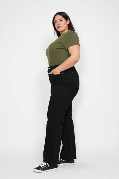 Judy Blue High Waist Tummy Control Black Classic Straight Denim 88866-Jeans-Sunshine and Wine Boutique