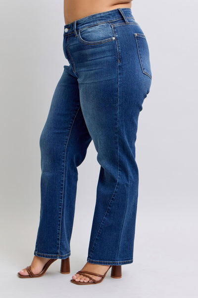 Judy Blue Mid Rise Side Seam Detail Straight Denim Jeans 82629-Jeans-Sunshine and Wine Boutique