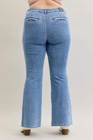 Judy Blue High Waist Front Patch & Welt Pockets Flare Denim Jeans 881055