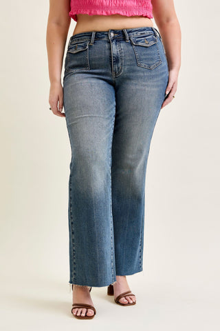Judy Blue Mid Rise Front Flap Pocket Flare Denim Jeans 881113