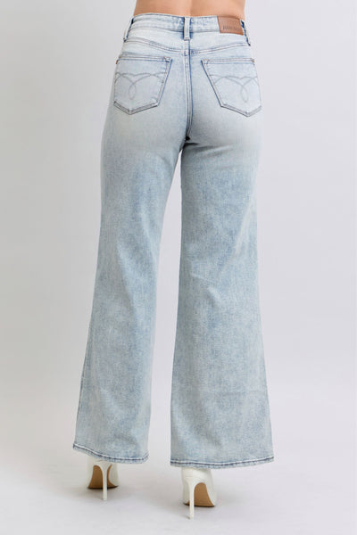 Judy Blue High Waist Tummy Control Retro Wide Leg Denim Jeans 88867-Jeans-Sunshine and Wine Boutique