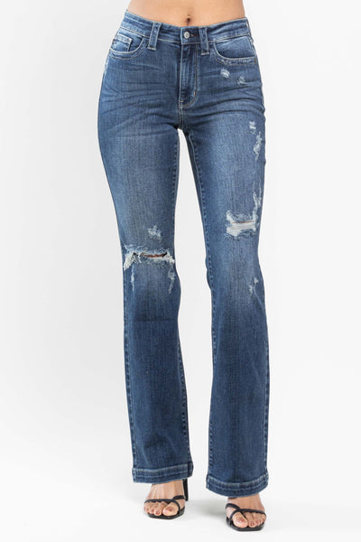 Judy Blue Mid Rise Hand Sand & Destroy Bootcut Denim 82541-Jeans-Sunshine and Wine Boutique