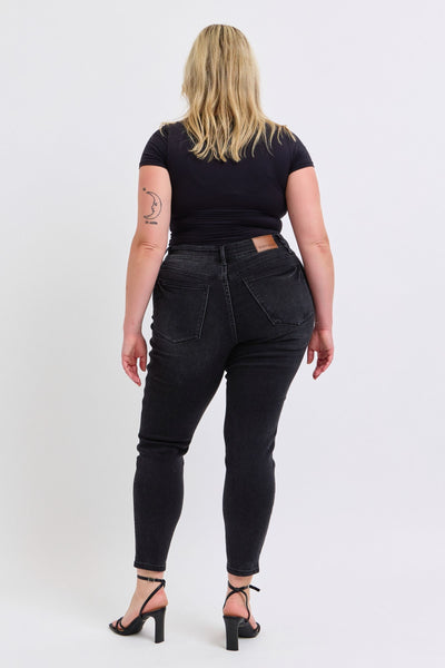 Judy Blue Mid Rise Tummy Control Black Skinny Denim Jeans 88878-Jeans-Sunshine and Wine Boutique