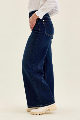 Judy Blue High Waist Lux Dark Twighlight Retro Wide Leg Denim Jeans 82748 - Petite